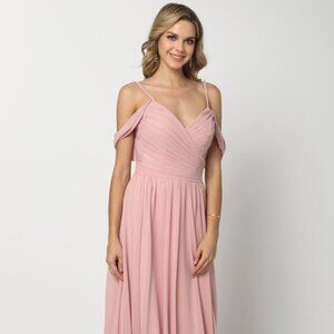 NEW LONG SLEEVELESS COLD-SHOULDER POLYESTER DRESS WITH PLEATED BODICE JT 676